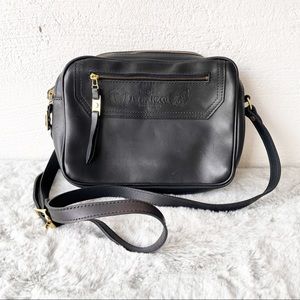 J.W. HULME Black Leather Crossbody Bag, Made in The USA